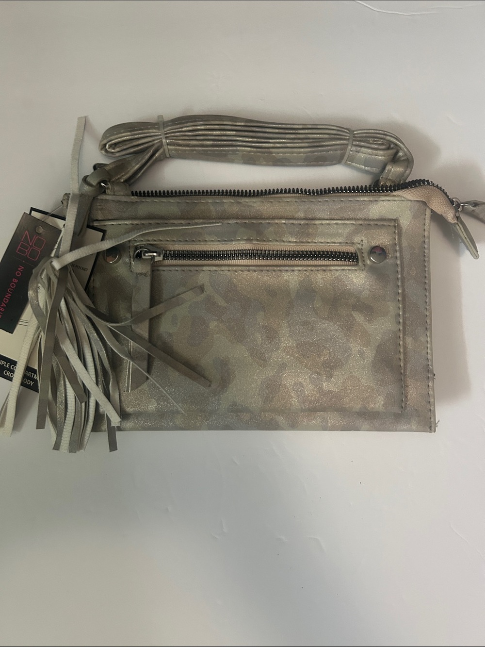 No Boundaries Metallic Silver Crossbody with Fringe Detail